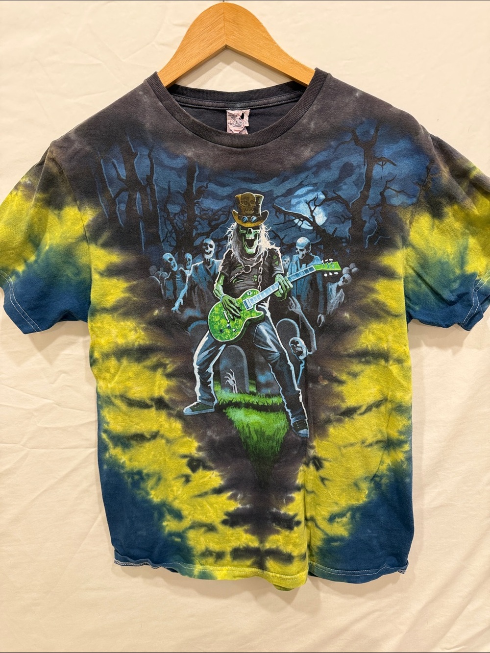 Rock Guitar Skeleton Tie Dye Graphic Tee Size M